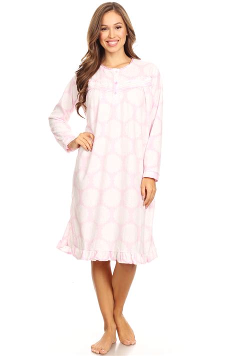 4029 Fleece Womens Nightgown Sleepwear Pajamas Woman Long Sleeve Sleep Dress Nightshirt Pink M