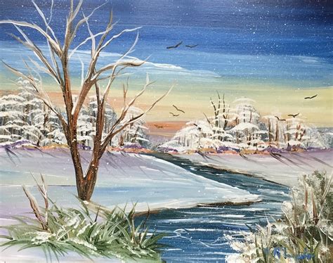 Winter Snow Scene Oil Painting By Norm Possum County Folk Art Gallery