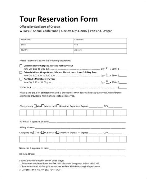 FREE Reservation Forms In PDF