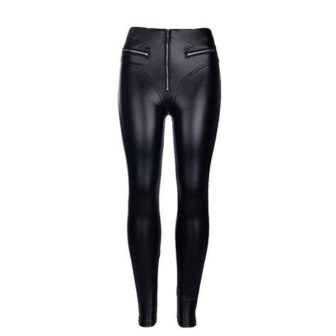gothic black pu leather zipper straight pants darkness sexy elastic hip push up legging jegging
