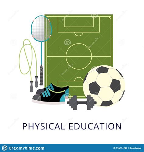 Physical Education School Subject Poster With Sport Equipment Stock