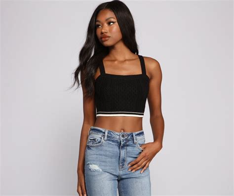 So Cozy Cable Knit Ribbed Crop Top Crop Tops Cable Knit Tops