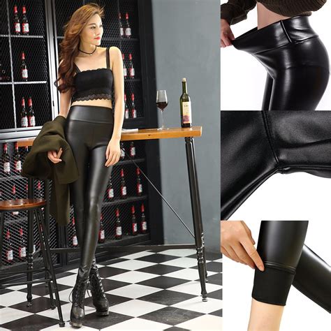Cross1946 Women’s Faux Leather Leggings High Waisted Sexy Stretchy Black Legging Pants Tights