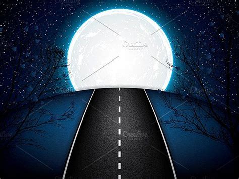 Road In The Moonlight Moonlight Moon Illustration Asphalt Road