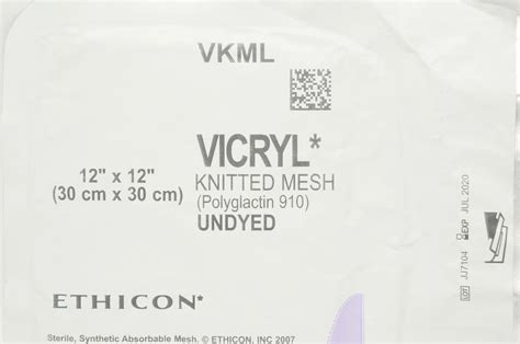 Ethicon Vkml Vicryl Knitted Mesh Polyglactin 910 Undyed 12inch X 12inc