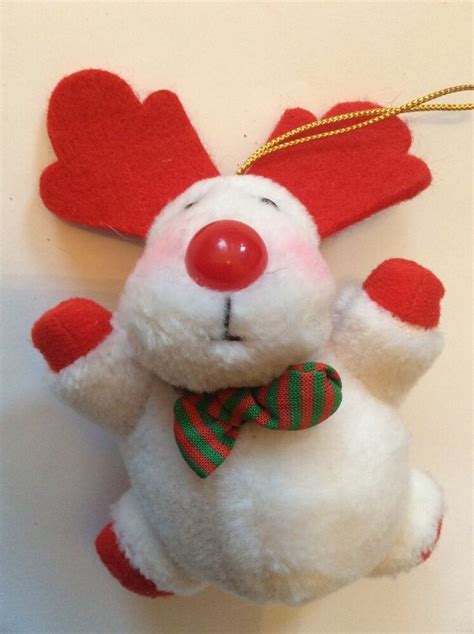 Roly Poly Plump Rosy Cheeks White And Red Reindeer Christmas Ornament