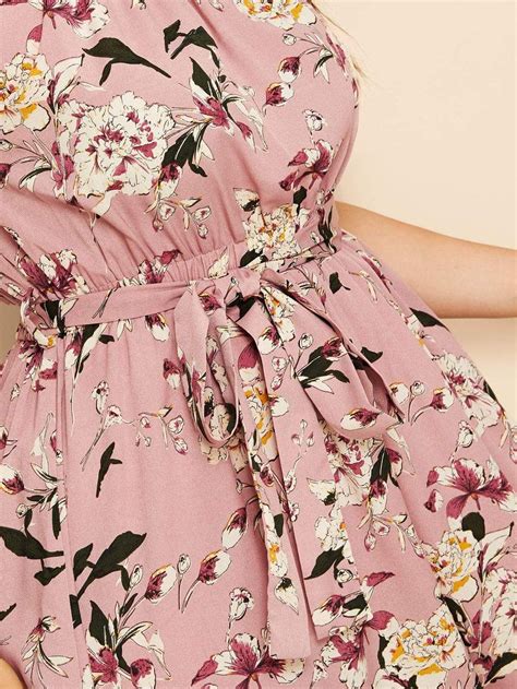 Plus Ruffle Hem Floral Print Belted Dress In 2020 Belted Dress Dress