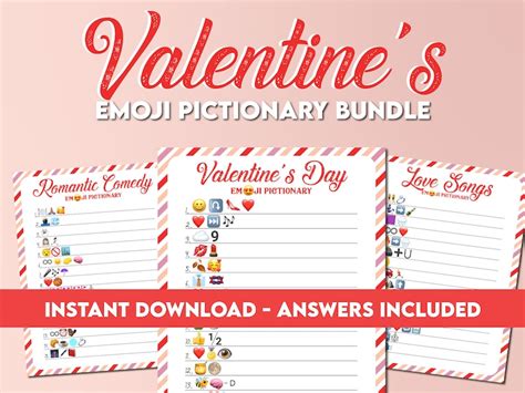 Valentines Day Emoji Pictionary Games Bundle Printable Love Etsy