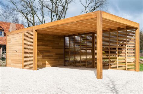 Ontdek hier de houten carports van livinlodge. Carport of garage in hout met berging of fietsstalling ...