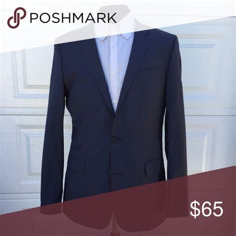 Mens Hugo Boss Navy Blue Check Wool Blazer 42l With Images Wool