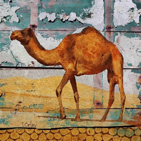 Irena Orlov Camel Rustic Camel Mixed Media Painting On Canvas 45x45