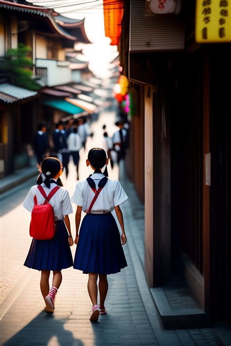 Lexica Japanese Schoolgirls Waking In The Streets Of Tokoy On The Way