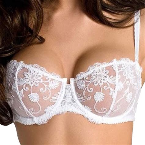 Sheer Balconette Bra With White Lace Embroidery