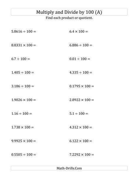 Multiplication Of Decimals By 10 100 And 1000 Worksheets