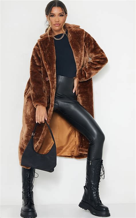 Brown Faux Fur Coat Coats And Jackets Prettylittlething Ksa