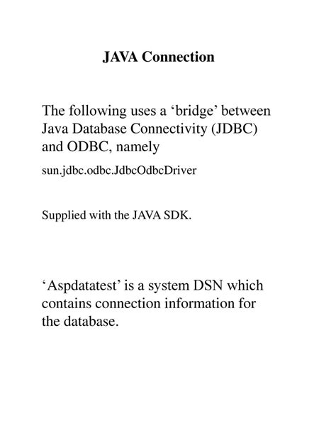 Java Connection The Following Uses A Bridge Between Java Database