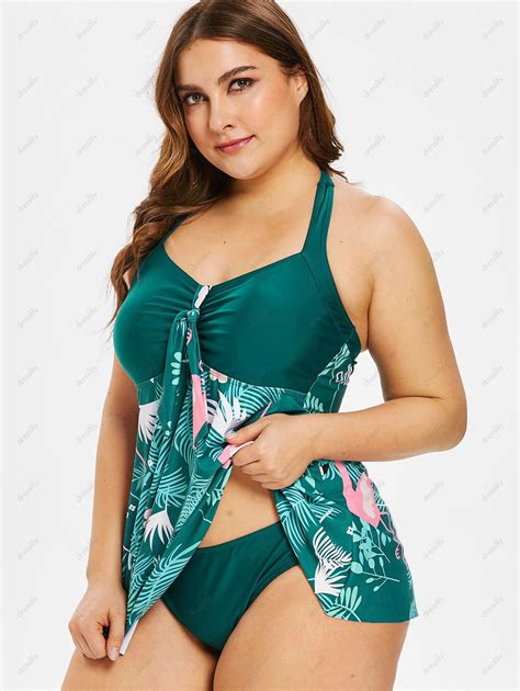 Photo Gallery Plus Size Flamingo And Leaf Print