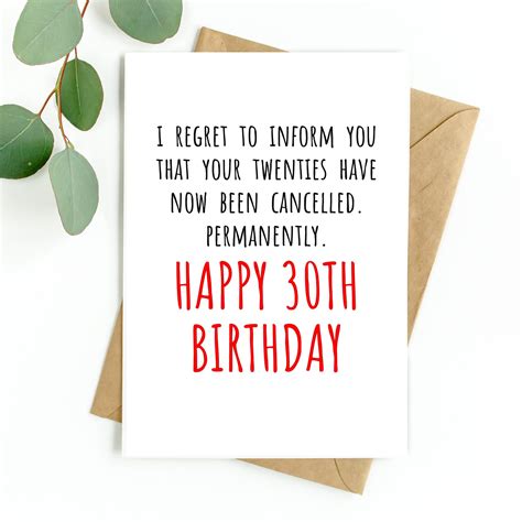 30th Birthday Card Funny 30th Birthday Card For Her Or Him 30th Birthday Card For Woman 30th