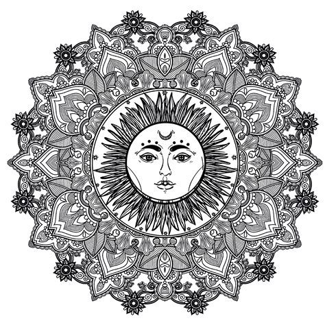 Complex Sun Drawing In A Mandala Difficult Mandalas For Adults