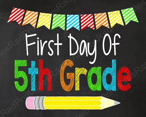 First Day Of 5th Grade Sign Instant Download Digital Etsy