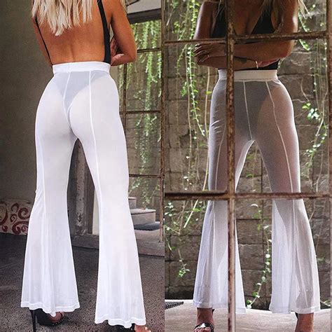 2020 Mesh Swimsuit Cover Up Pants For Women Sheer Beach Sexy Swimwear Coverup Pant See Through