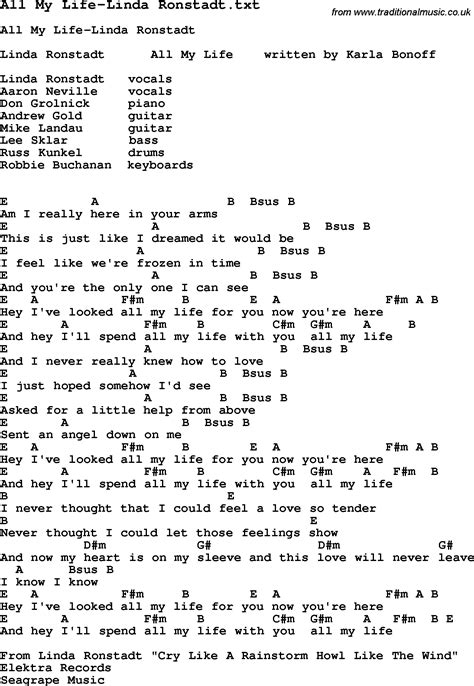 Jazz Song All My Life Linda Ronstadt With Chords Tabs And Lyrics