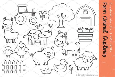 Farm Animal Outlines Vector Eps Photoshop Graphics ~ Creative Market