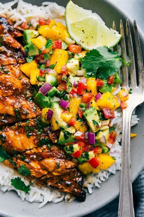 Lime, olive oil spray, pinto beans, guacamole, egg whites, salsa and 1 more roasted chicken and fresh salsa kusina ni teds dried oregano, garlic, tomatoes, dried oregano, dried chili, garlic powder and 13 more Cilantro Lime Chicken {With a Mango Salsa!} | Chelsea's ...