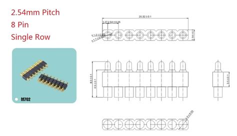 2pcs Spring Loaded Pogo Pin Connector 8 Pin Pitch 254mm Surface Mount