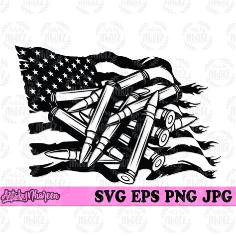 US Flag Bullets Svg Guns And Ammo Clipart Military Weapon Etsy