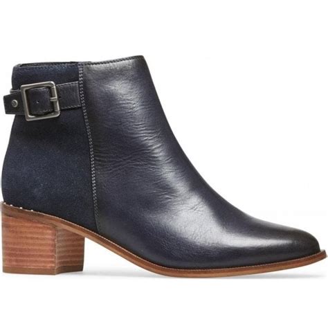 Buy Ladies Navy Leather Ankle Boots In Stock