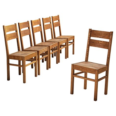 Dutch Dining Chairs In Stained Oak And Paper Cord Seating For Sale At