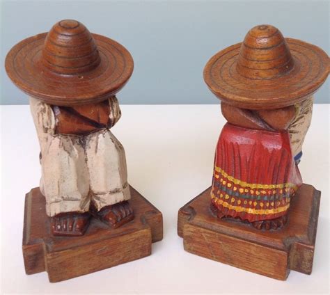 Vintage Mexican Folk Art Carved Wood Bookends 6 12 Tall Wood