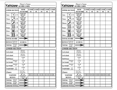 Yahtzee Score Card Fill Out Printable Pdf Forms Online Off