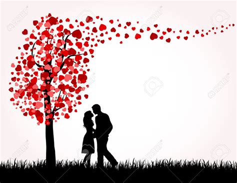 Man Woman And Love Tree With Hearts On A Grass Illustration Love Wallpapers Romantic