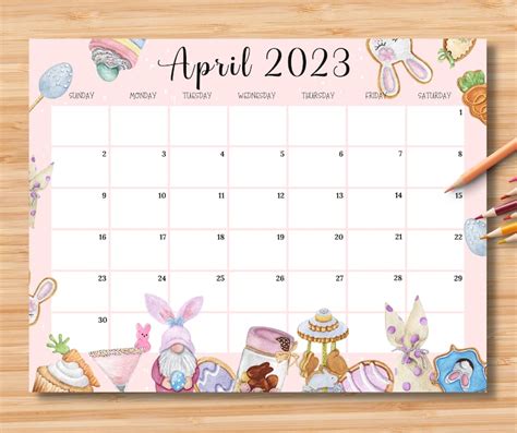 Editable April 2023 Calendar Happy Easter Day With Cute Gnome Etsy