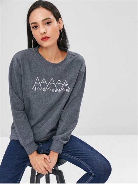Crew Neck Pullover Graphic Sweatshirt Gray S Trendy Fashion Fashion