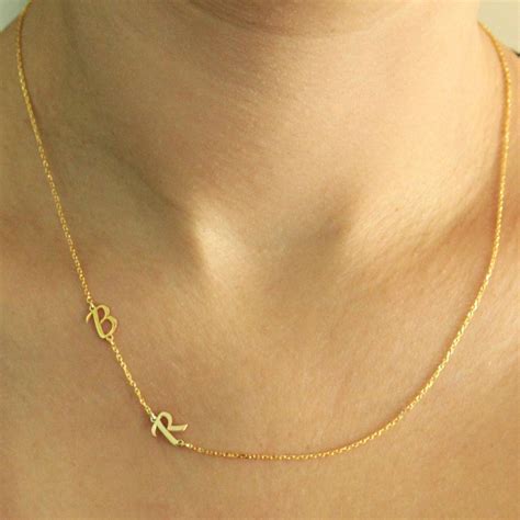 K Solid Gold Initial Necklace Name Necklace Sideways Initial Necklace Personalized Initial