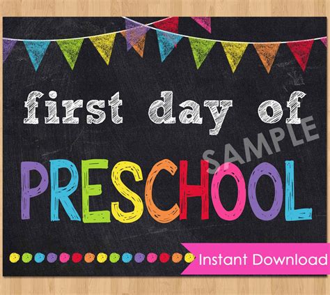 First Day Of Preschool Sign Instant Download First Day Of