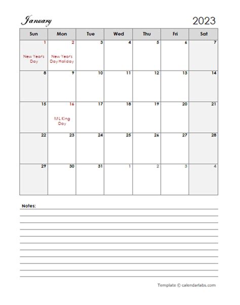 2023 Excel Monthly Calendar With Notes Free Printable Templates