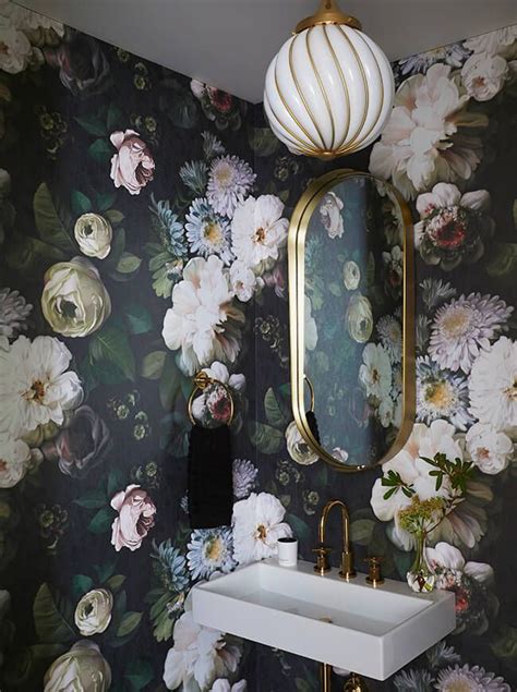 Bold Floral Wallpaper In A Powder Room Bathroom Wallpaper Print