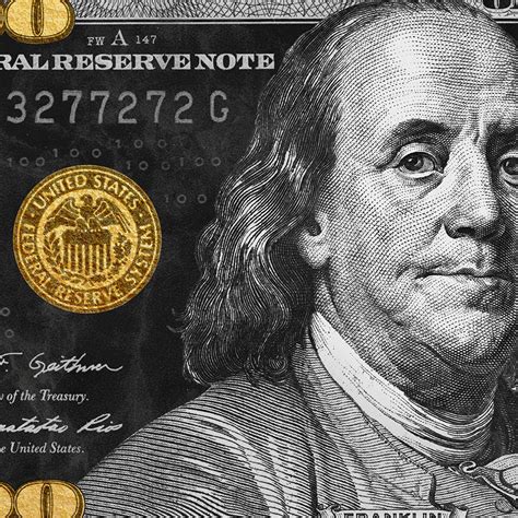 Black White Gold Ben Franklin 100 Dollar Bill Premium Canvas Etsy