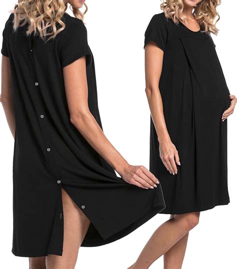 Wuluwala Womens Nursing Sleepwear Hospital Nightdress Short Sleeve Maternity Nightgown With