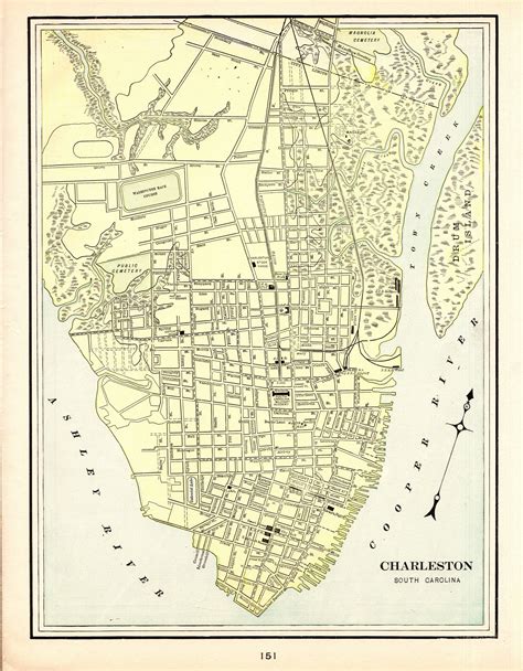 Antique Charleston City Street Map 1894 George Cram Atlas Map Etsy