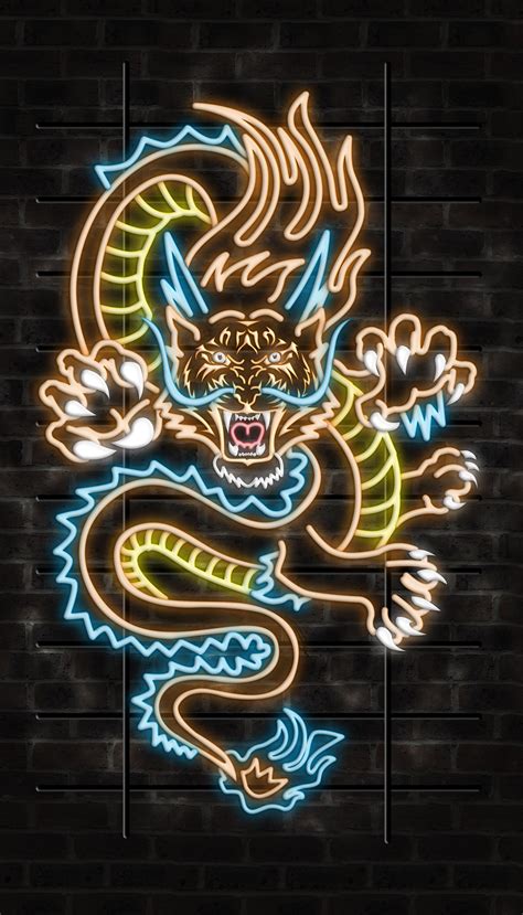 Tiger Dragon Illustration For Poster And Business Card On Behance Neon