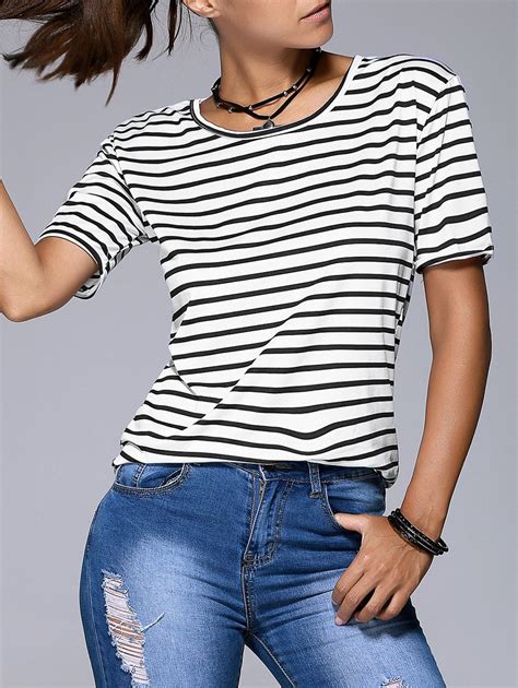 Black White Striped T Shirt Women S New Women Casual Black And White Striped T Shirt With