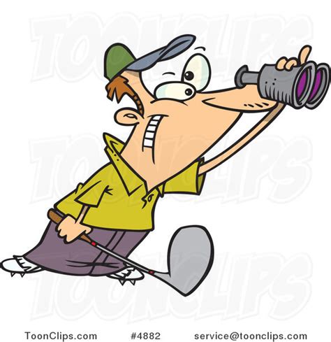 Cartoon Golfer Using Binoculars 4882 By Ron Leishman Cartoon