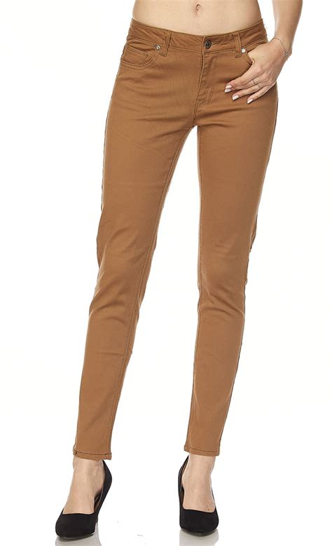 Stylesilove Stylesilove Women Stretch Cotton Twill 5 Pocket Cotton Skinny Pants 11 Mocha