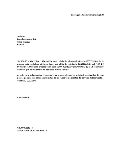 Carta De Cancelacion De Servicio Claro Fijo Pdf