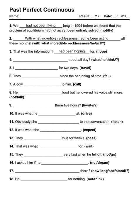 42 Printable Past Perfect Continuous PDF Worksheets With Answers